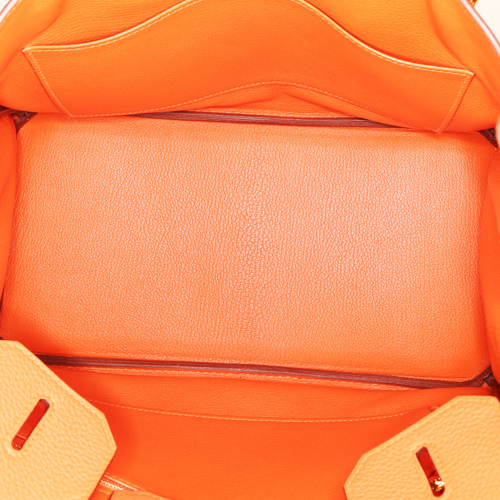 Bolso de mano Hermes Birkin 30 cm en cuero taurillon clémence naranja Feu - Detail D2