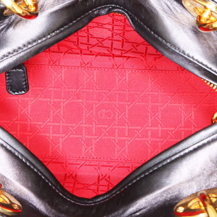 Dior Lady Dior handbag in black leather cannage - Detail D2