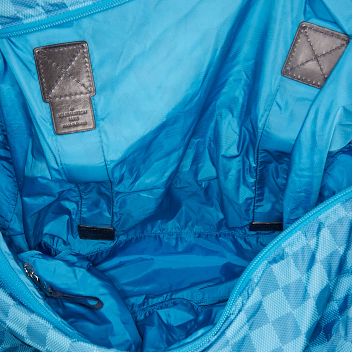 Louis Vuitton weekend bag in blue damier canvas and dark blue leather - Detail D3