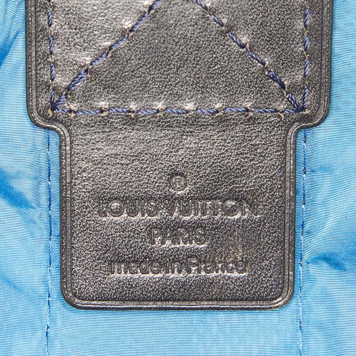 Borsa weekend Louis Vuitton in tela a scacchi blu e pelle blu scuro - Detail D4