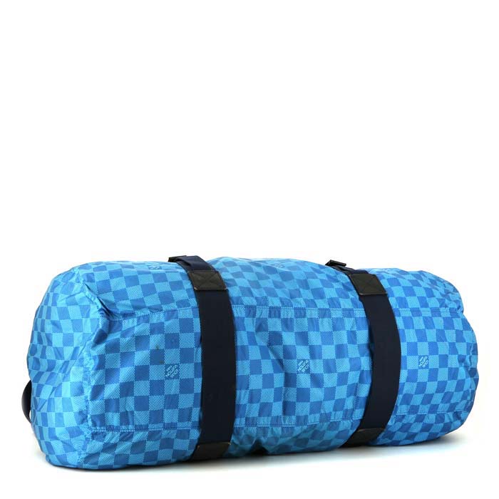 Sac de week end Louis Vuitton en toile damier bleue et cuir bleu-foncé - Detail D5