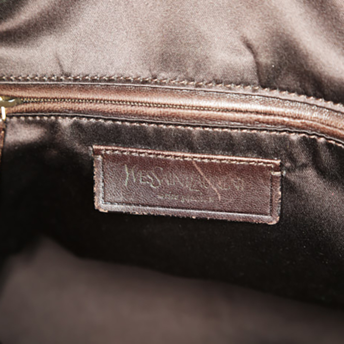 Yves Saint Laurent Muse handbag in gold leather and brown leather - Detail D4