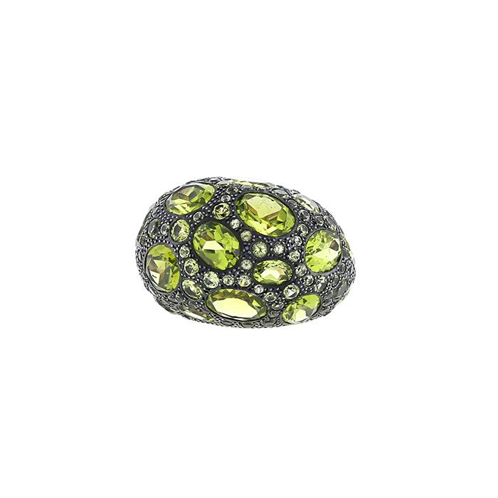 Anello Pomellato Tabou modello grande in oro rosa,  argento e peridoto