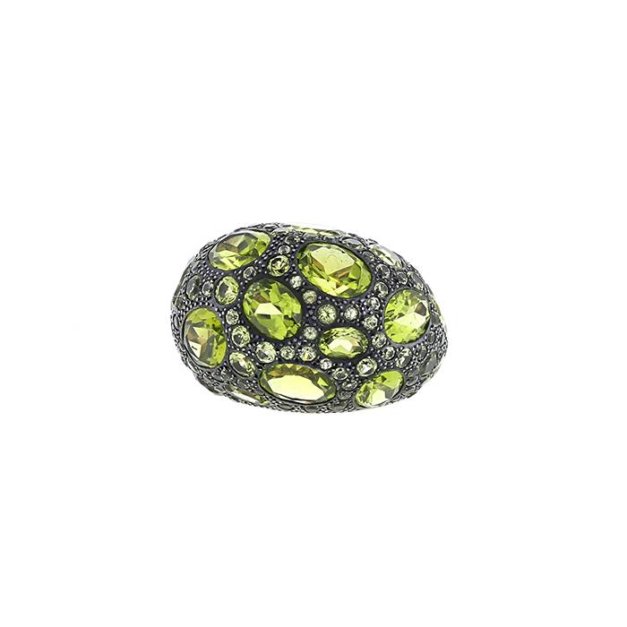 Pomellato Tabou large model ring in pink gold,  silver and peridots - 00pp