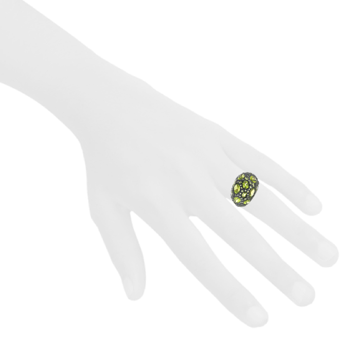 Pomellato Tabou large model ring in pink gold,  silver and peridots - Detail D1