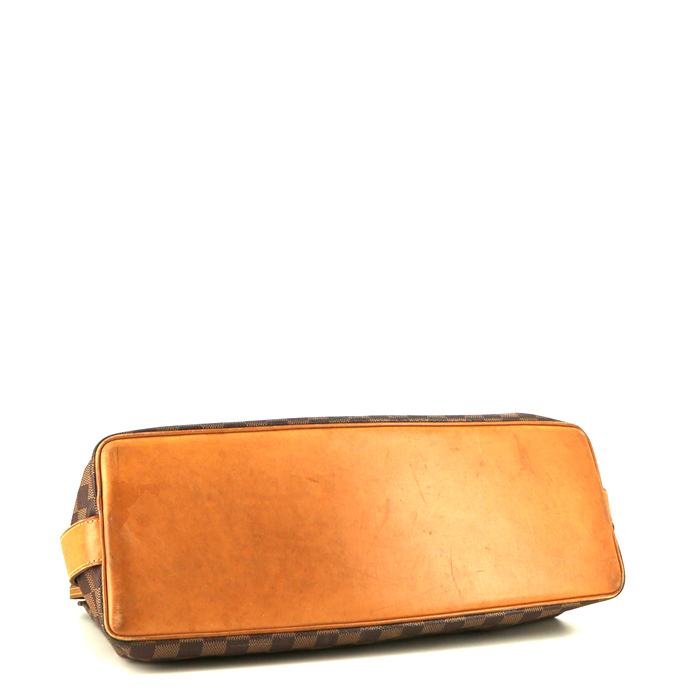 Shopping bag Louis Vuitton in tela a scacchi ebana e pelle naturale - Detail D4