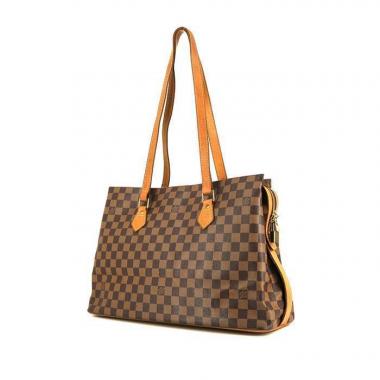 Shopping bag Louis Vuitton in tela a scacchi ebana e pelle naturale
