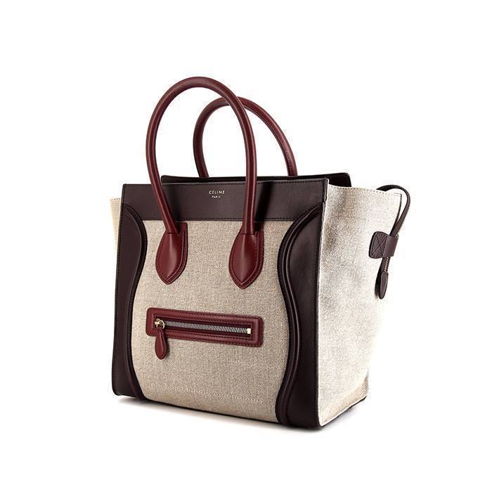 Celine Luggage handbag in burgundy and purple leather and beige canvas - 00pp