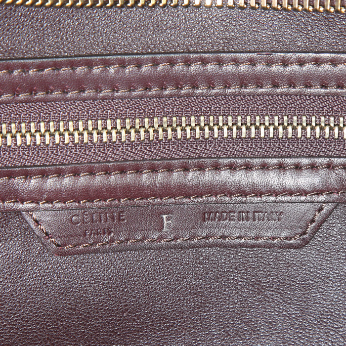 Sac à main Celine  Luggage moyen modèle  en cuir bordeaux et violet et toile beige - Detail D3