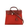 Hermes Herbag shoulder bag in red canvas and burgundy leather - 360 thumbnail