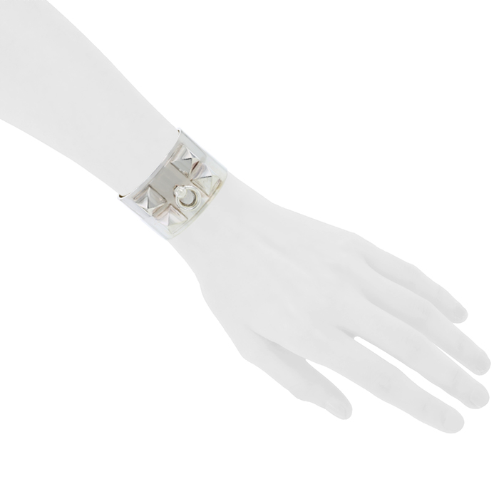 Hermès Collier de chien cuff bracelet in silver - Detail D1