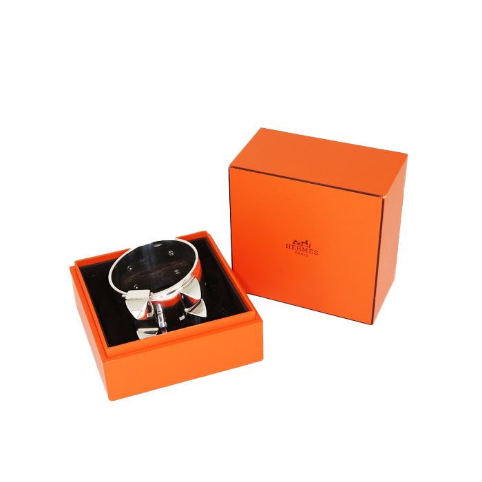 Hermès Collier de chien cuff bracelet in silver - Detail D2