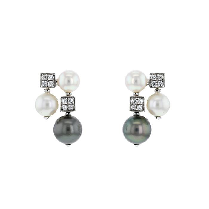 Bulgari Lucéa earrings in white gold,  diamonds and cultured pearls - 00pp