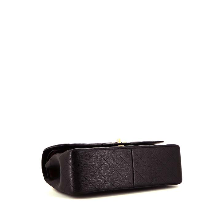Chanel Timeless jumbo handbag in black quilted grained leather - Detail D5