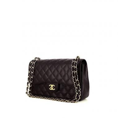 Chanel Timeless jumbo handbag in black quilted grained leather