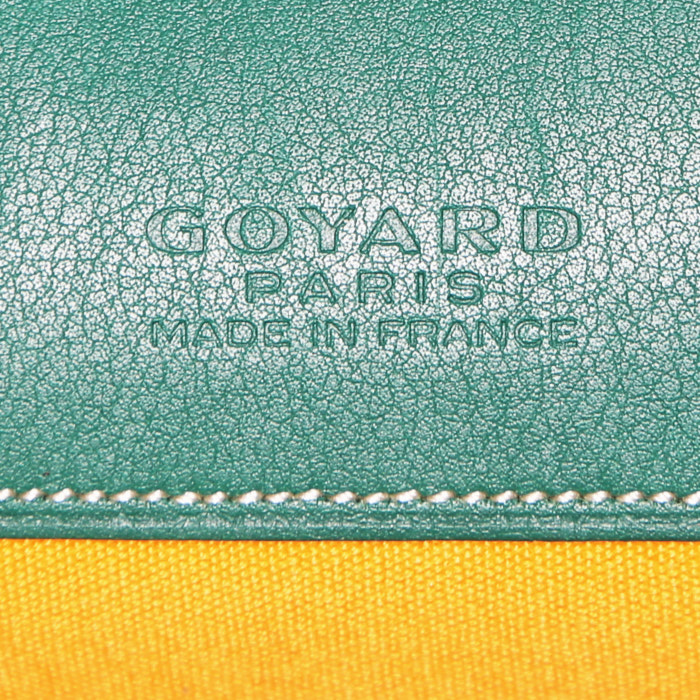 Bolsito de mano Goyard Sénat modelo mediano en tela Goyardine verde y cuero verde - Detail D3