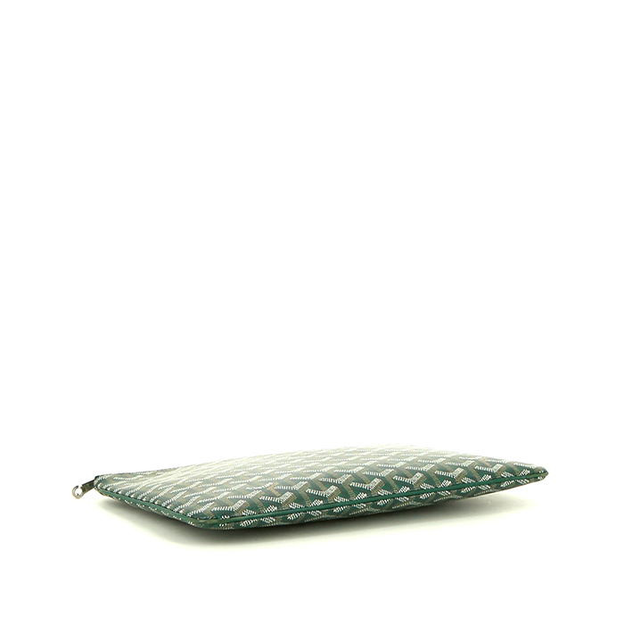 Bolsito de mano Goyard Sénat modelo mediano en tela Goyardine verde y cuero verde - Detail D4