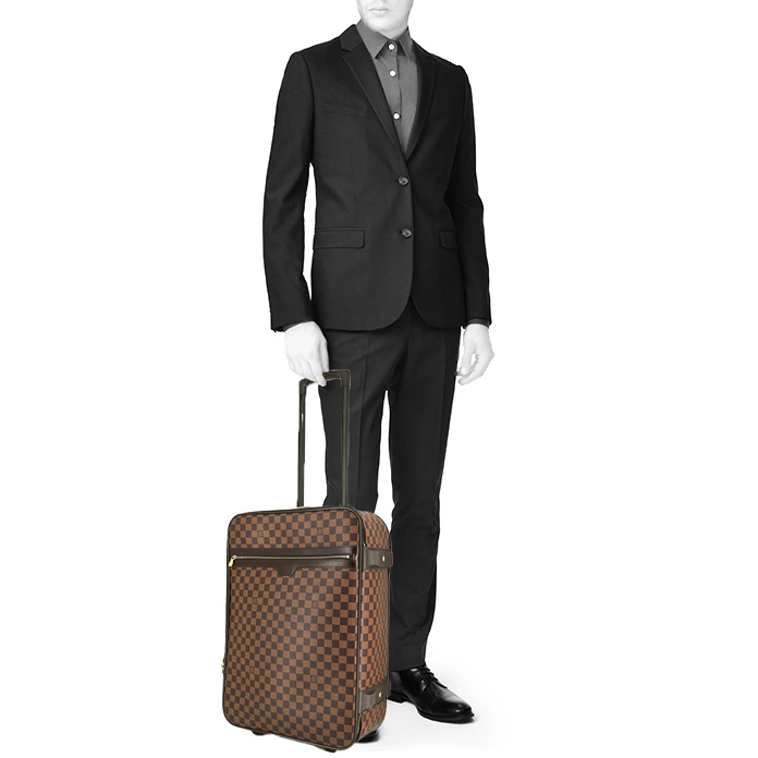 Louis Vuitton  Pegase soft suitcase  in ebene damier canvas  and brown leather - Detail D1