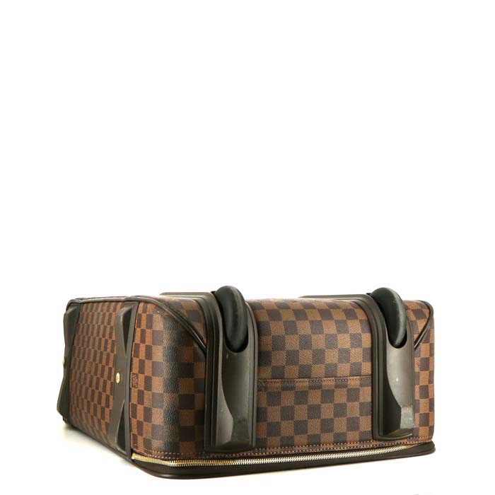 Louis Vuitton  Pegase soft suitcase  in ebene damier canvas  and brown leather - Detail D4