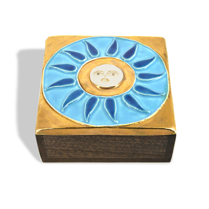 Mithé Espelt, "Lotus" chest, in embossed and glazed earthenware, crackled gold, oak base, from the 1955/60's - Detail D2