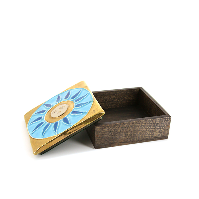 Mithé Espelt, "Lotus" chest, in embossed and glazed earthenware, crackled gold, oak base, from the 1955/60's - Detail D3