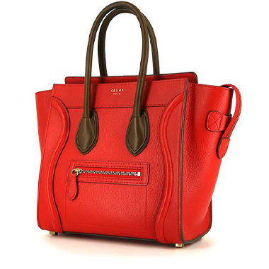 Sac à main Celine  Luggage Micro en cuir rouge et marron