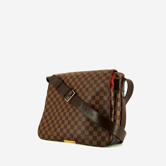 Bolso bandolera en lona a cuadros ébano y cuero marrón