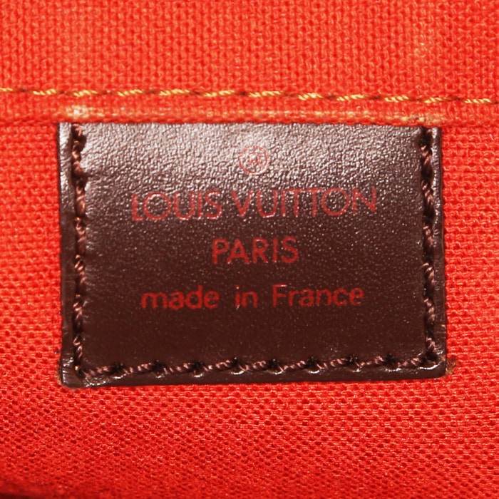 Sac bandoulière en toile damier ébène et cuir marron - Detail D3