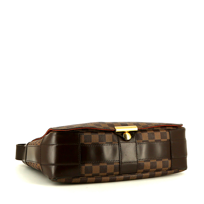 Sac bandoulière en toile damier ébène et cuir marron - Detail D4