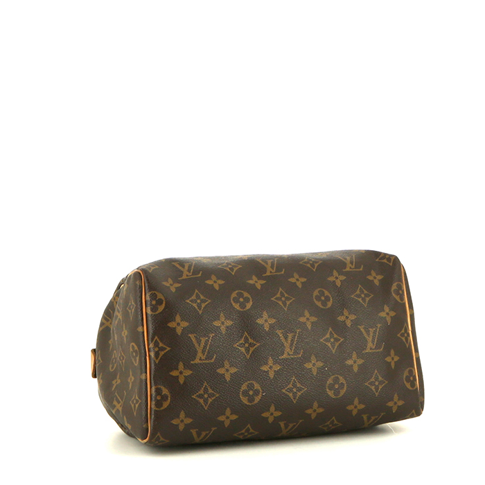 Borsa Louis Vuitton Speedy 25 cm in tela monogram marrone e pelle naturale - Detail D4