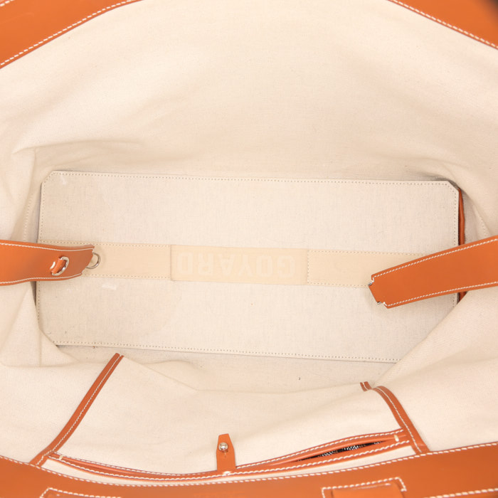 Shopping bag Goyard Bellechasse in tela Goyardine nera e pelle color cognac - Detail D2