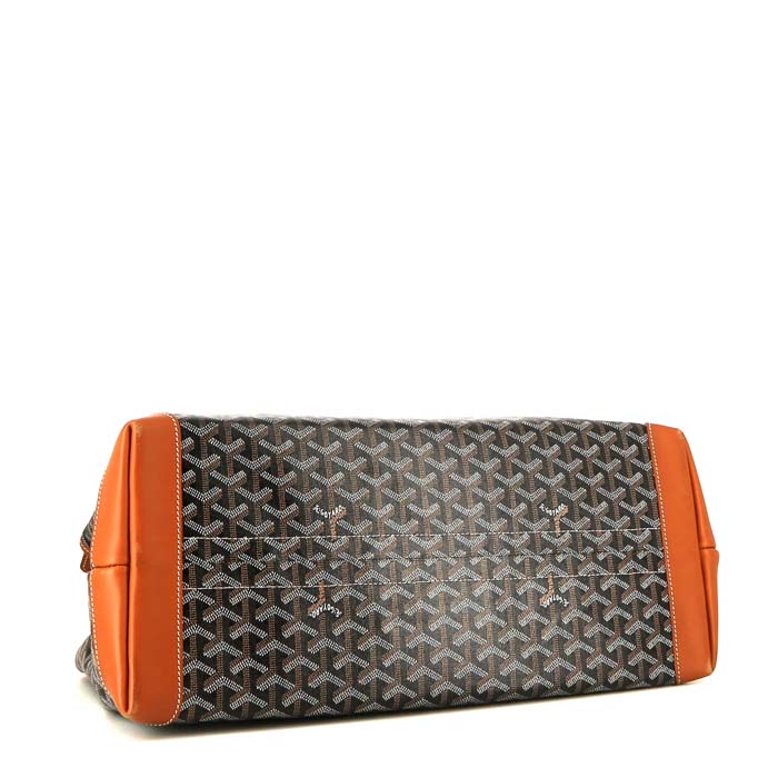 Shopping bag Goyard Bellechasse in tela Goyardine nera e pelle color cognac - Detail D4