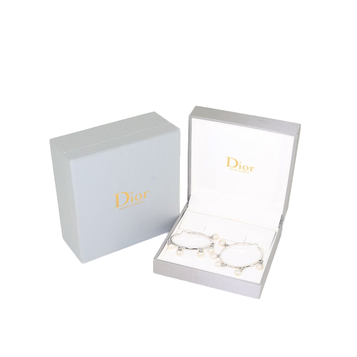 Par de criollas Dior Belle des Iles en oro blanco y perlas - Detail D2