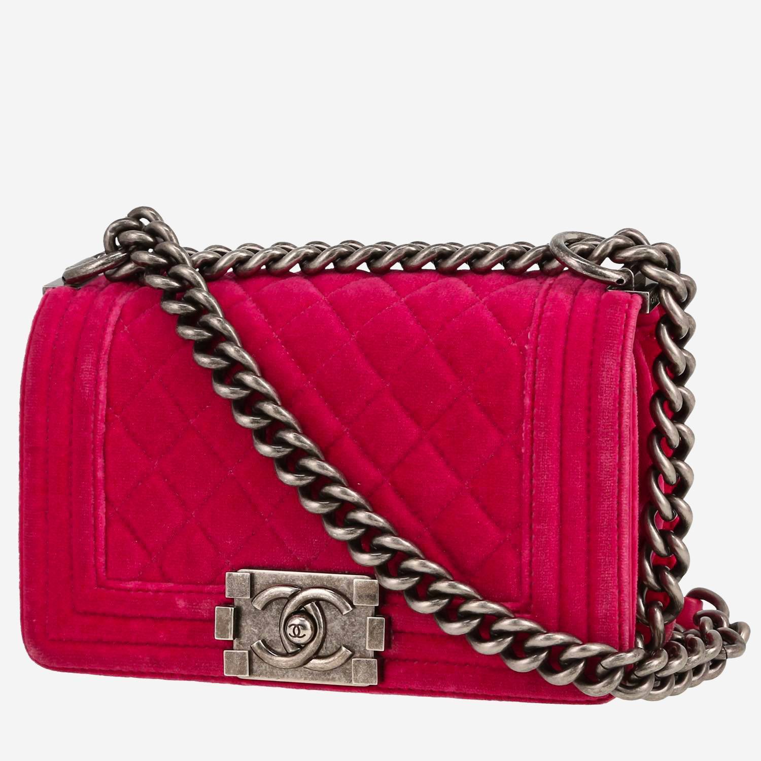 Borsa Chanel Boy in velluto rosa e pelle rosa