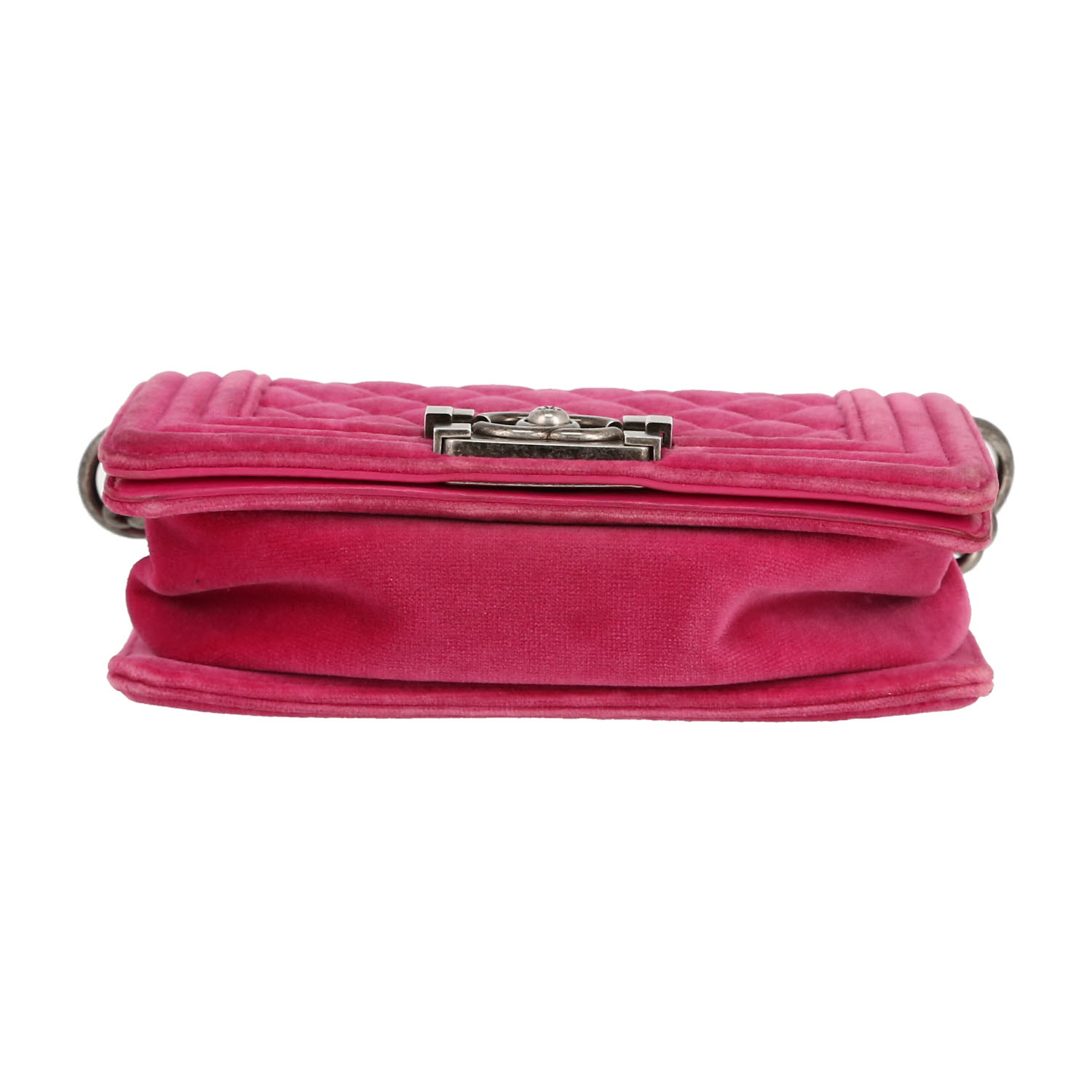 Bolso de mano Chanel Boy en terciopelo rosa y cuero rosa - Detail D1