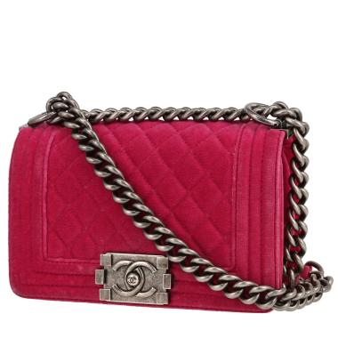 Bolso de mano Chanel Boy en terciopelo rosa y cuero rosa