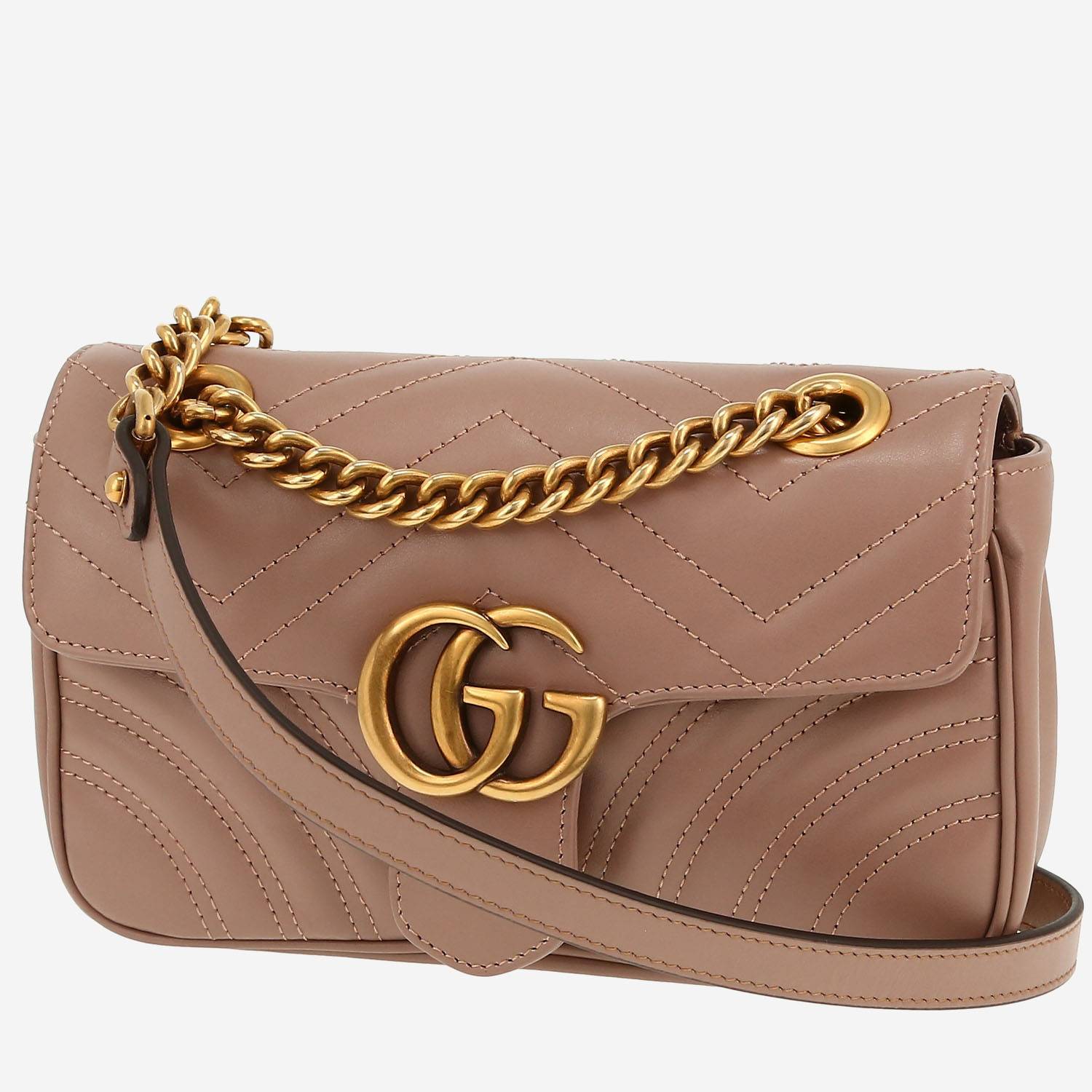 Sac bandoulière Gucci  GG Marmont petit modèle  en cuir matelassé beige