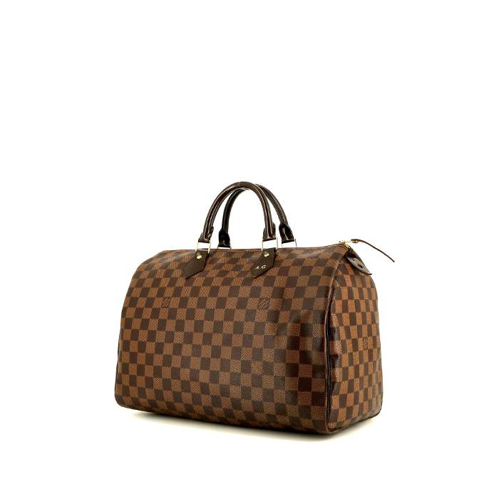Louis Vuitton Speedy 35 handbag in ebene damier canvas and brown leather - 00pp
