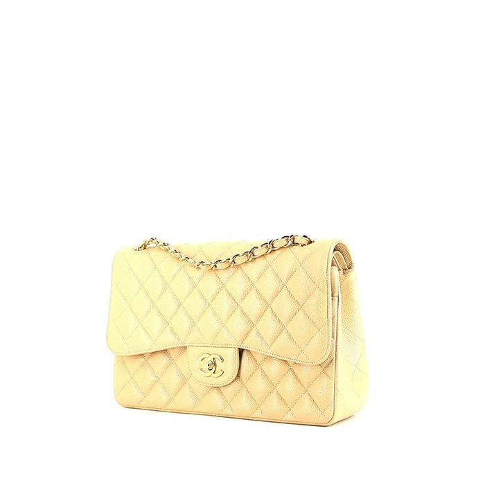 Chanel Timeless Jumbo Shoulder Bag in Beige Quilted Grained Leather