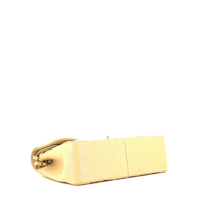 Borsa a tracolla Chanel Timeless jumbo in pelle martellata e trapuntata beige - Detail D5