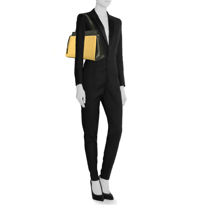 Borsa Celine Edge in pelle martellata gialla e nera - Detail D1