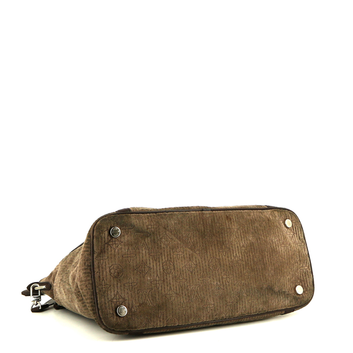 Borsa Louis Vuitton in camoscio monogram marrone e pelle marrone - Detail D5