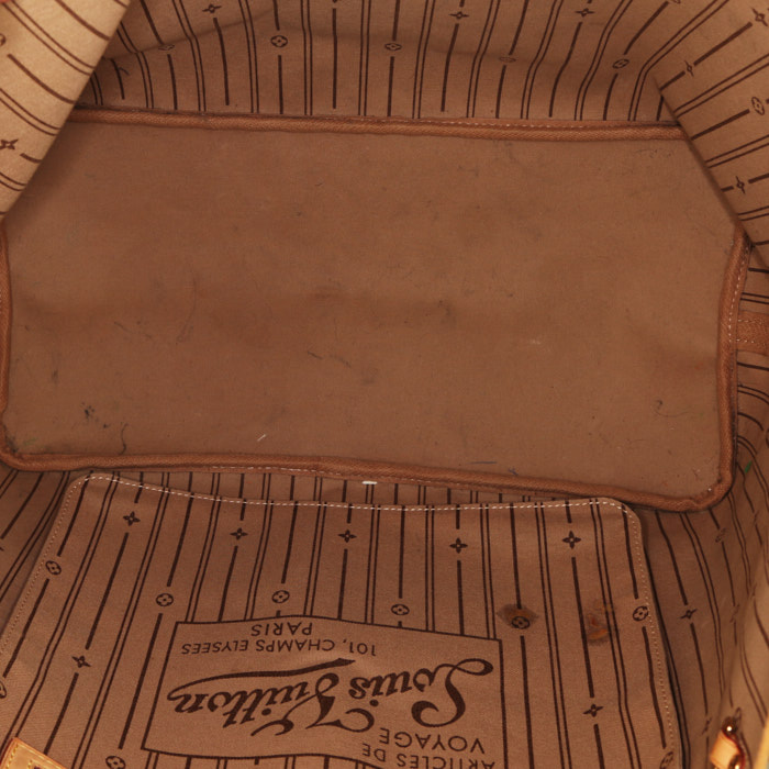 Bolso Cabás Louis Vuitton  Neverfull modelo grande  en lona Monogram marrón y cuero natural - Detail D2