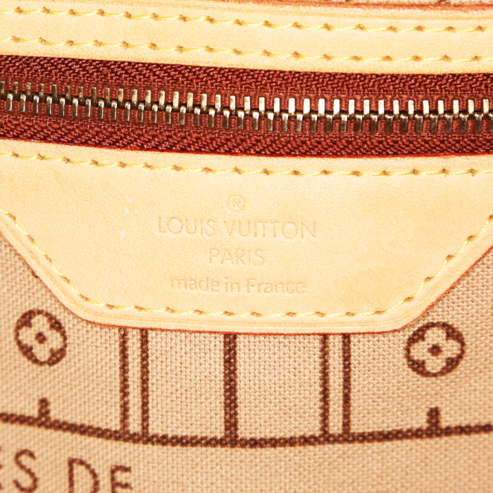 Shopping bag Louis Vuitton  Neverfull modello grande  in tela monogram marrone e pelle naturale - Detail D3