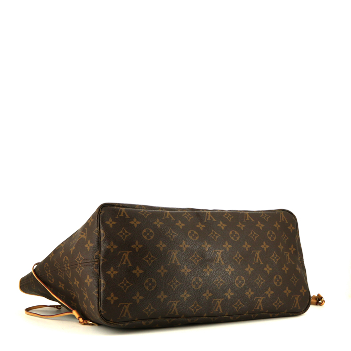 Shopping bag Louis Vuitton  Neverfull modello grande  in tela monogram marrone e pelle naturale - Detail D5
