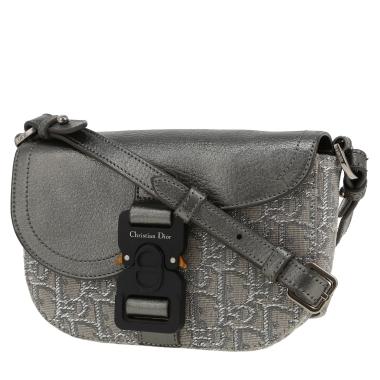 Dior  Saddle Messenger mini  shoulder bag  in grey logo canvas  and silver leather