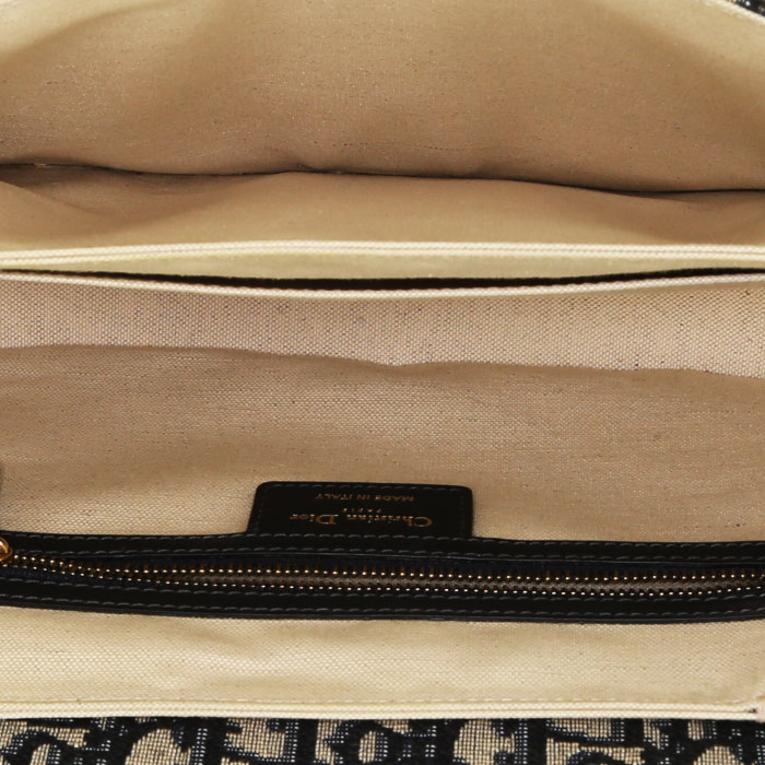 Sac bandoulière Dior en toile monogram Oblique beige et bleue et cuir - Detail D2