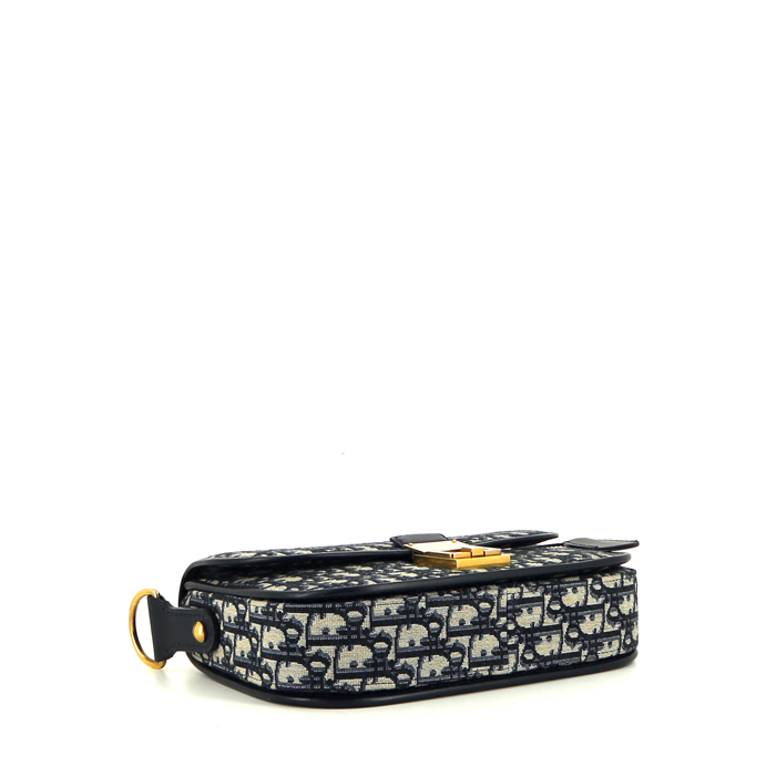 Dior shoulder bag in beige and blue monogram canvas Oblique and leather - Detail D4