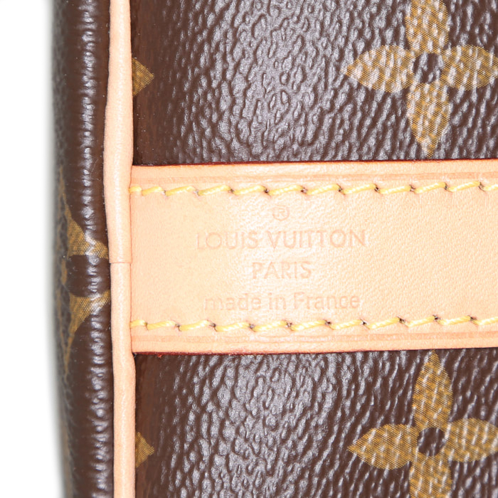 Sac bandoulière Louis Vuitton Speedy 25 cm en toile monogram marron et cuir naturel - Detail D4