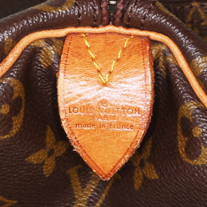 Borsa da viaggio Louis Vuitton Keepall 50 cm in tela monogram marrone e pelle naturale - Detail D3